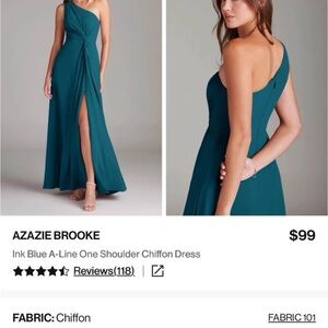 Azazie One Shoulder Teal Chiffon Dress